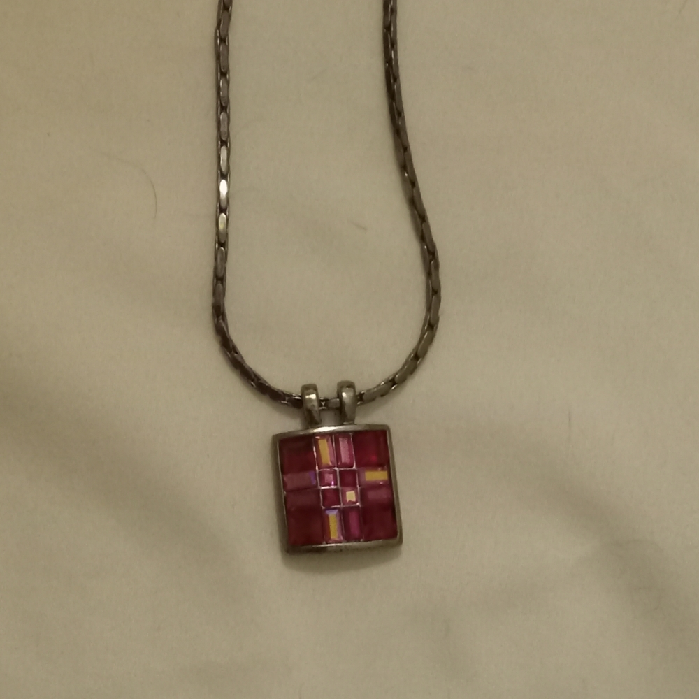Givenchy Necklace With Ruby Rhinestones Square Pe… - image 3